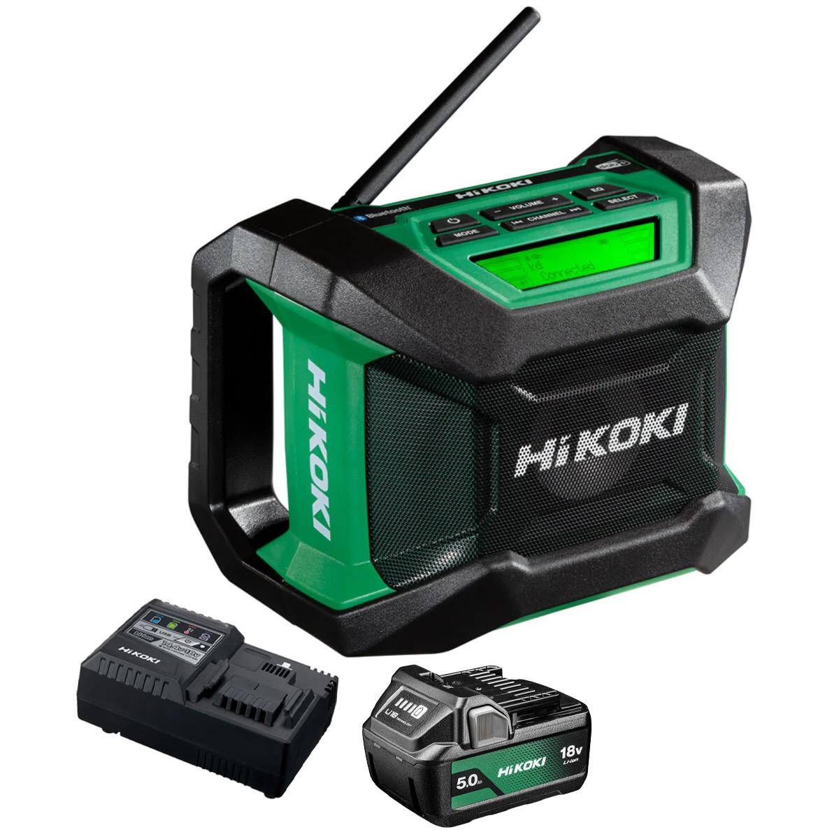 HiKOKI UR18DAJ4Z 18V AM/FM DAB+ Bluetooth Jobsite Radio With 1 x 5.0Ah Battery & Charger