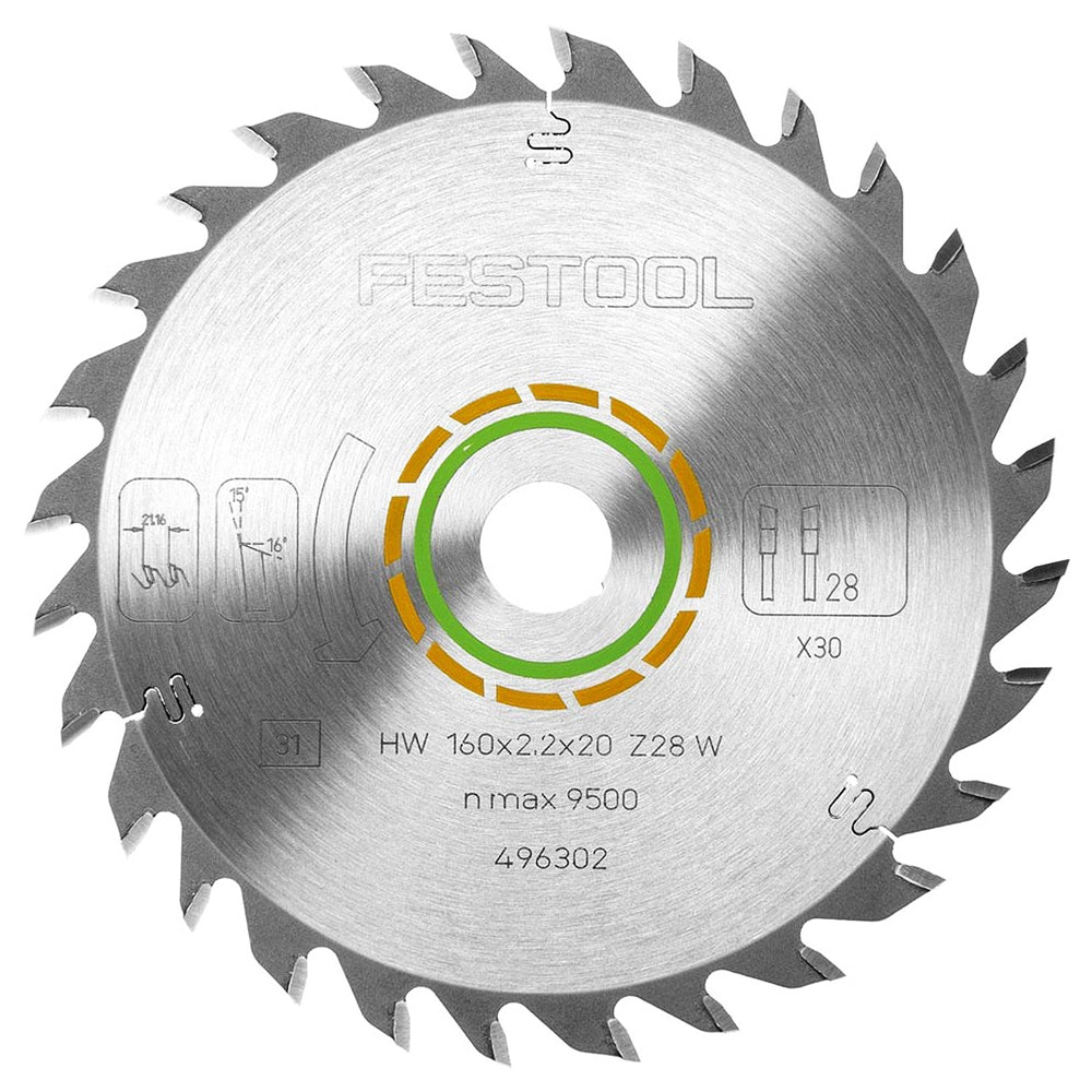 Festool 160mm x 2.2mm x 20mm 28T Wood Universal Saw Blade - 496302