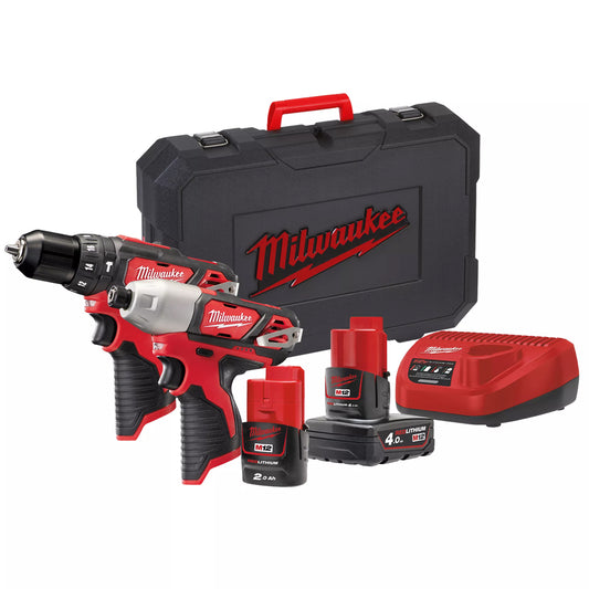 Milwaukee M12 BPP2B-421C 12V Twin Pack Kit with 2 x Batteries & Charger in Kitbox 4933446607