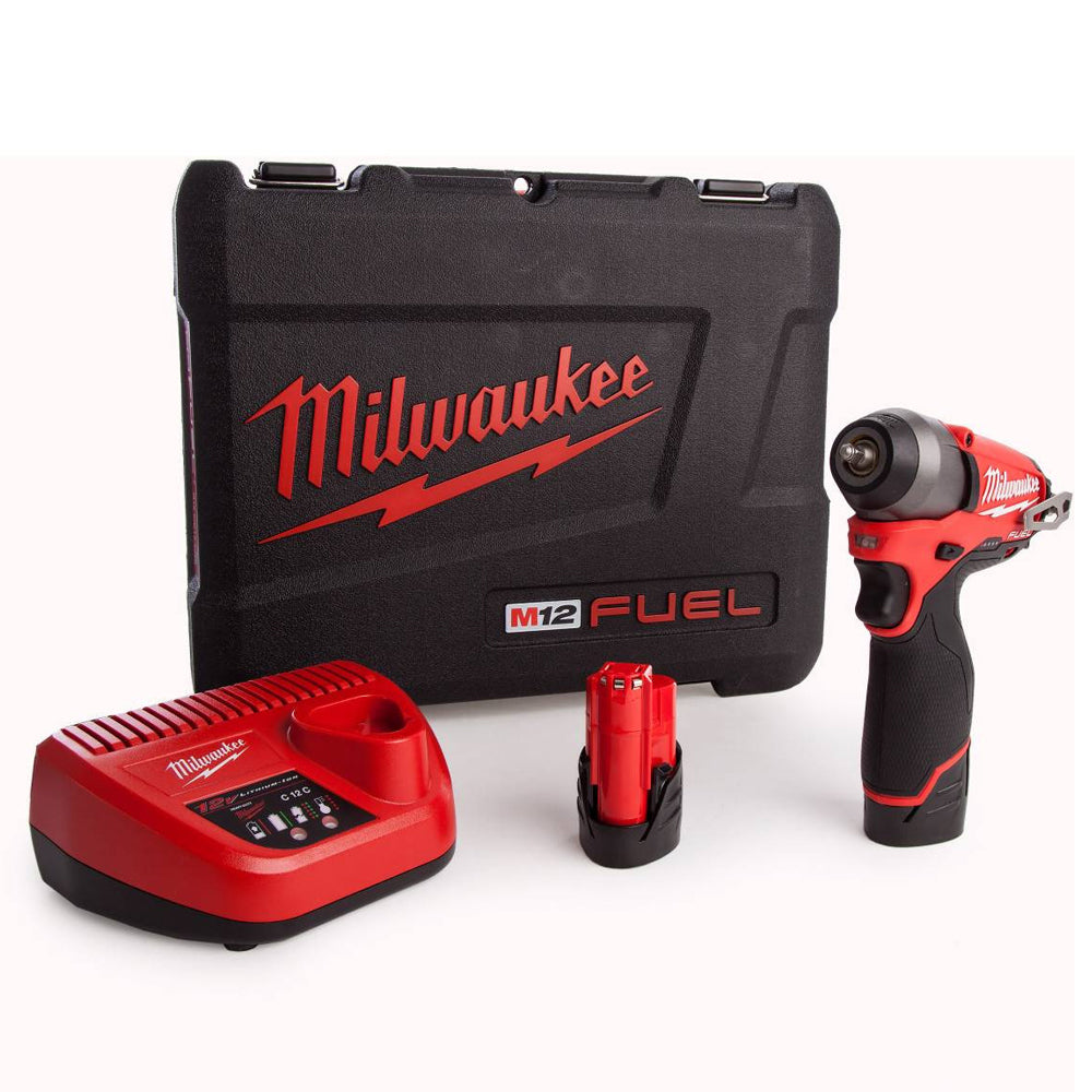 Milwaukee M12BIW14-202C Sub Compact 12V 1/4in Impact Wrench Kit With 2 x 2.0Ah Batteries & Charger in Case 4933443897