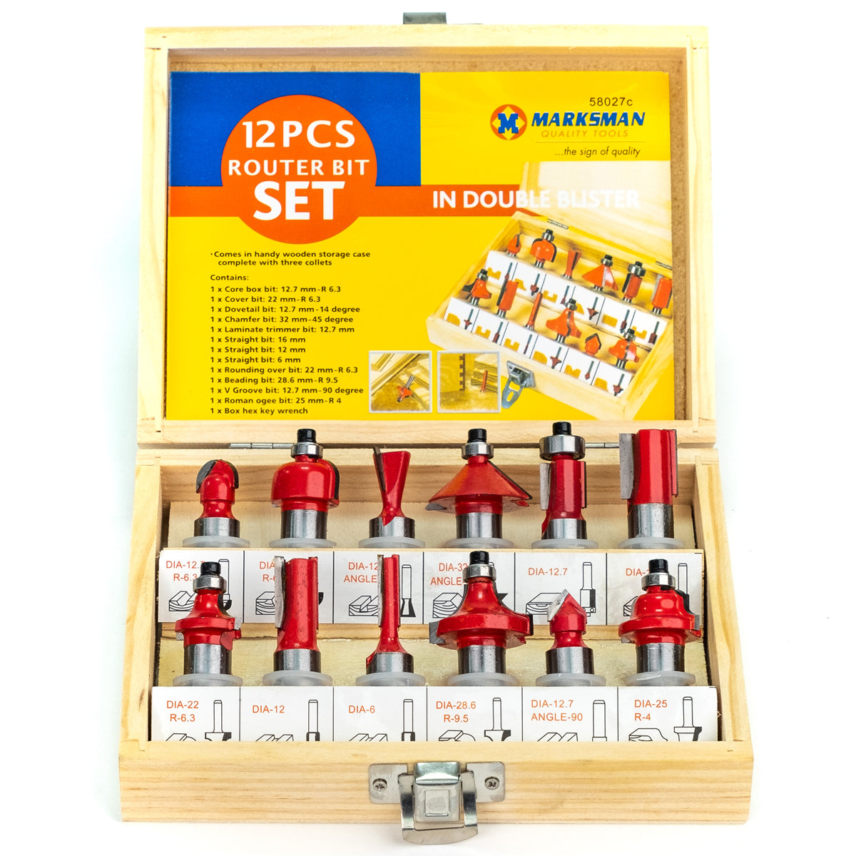 Marksman TCT Router Bit Set in Wooden Case Pack of 12 58027C