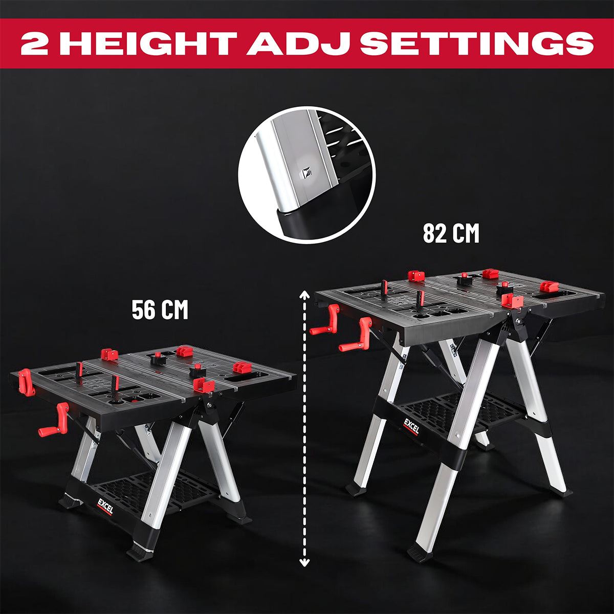 Excel Portable Workbench, Folding Work Table & Sawhorse with Adjustable Height Twin Pack