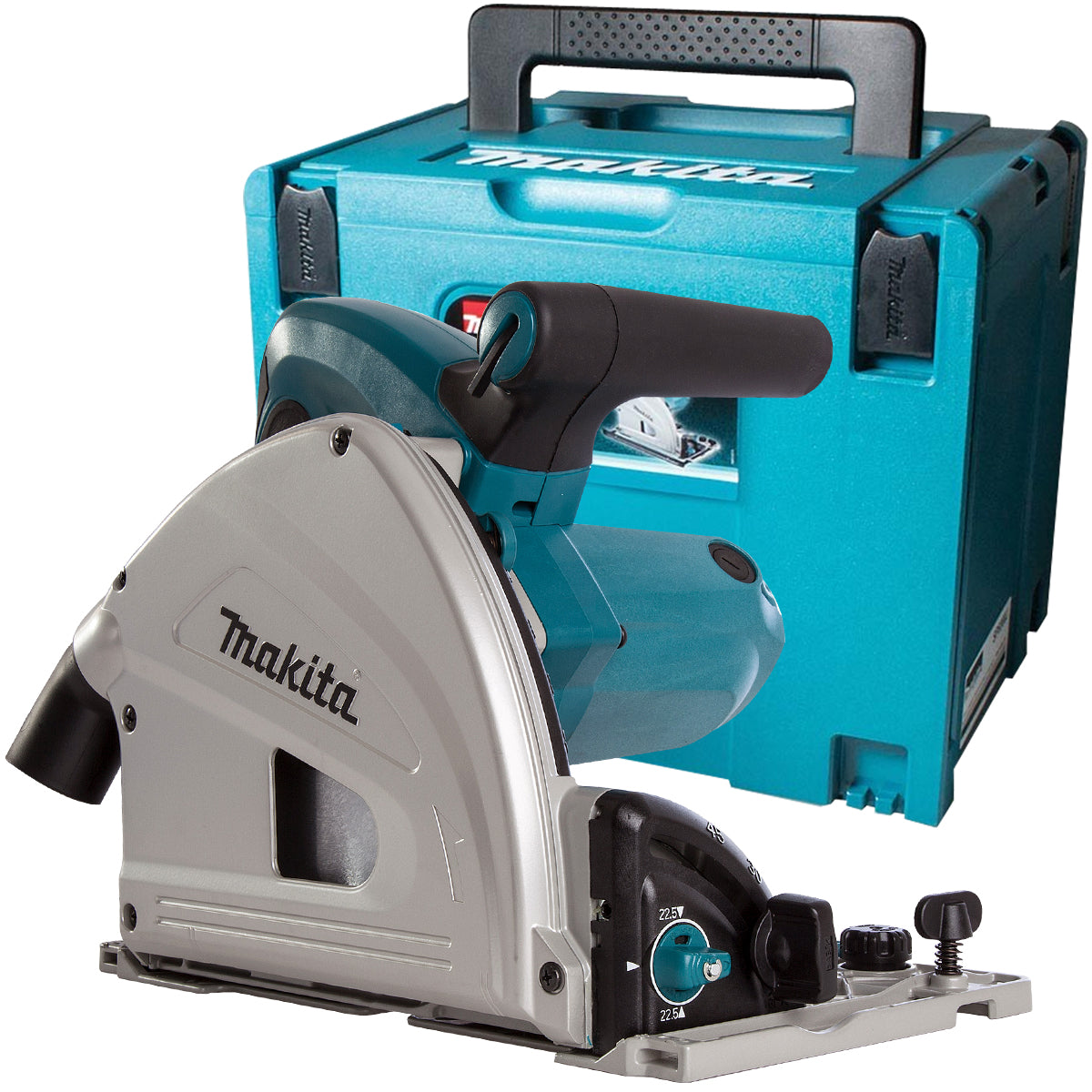 Makita SP6000J1/1 110V 165mm Plunge Saw in Case + 2 x Guide Rail Connector Bar with Blade & Clamp