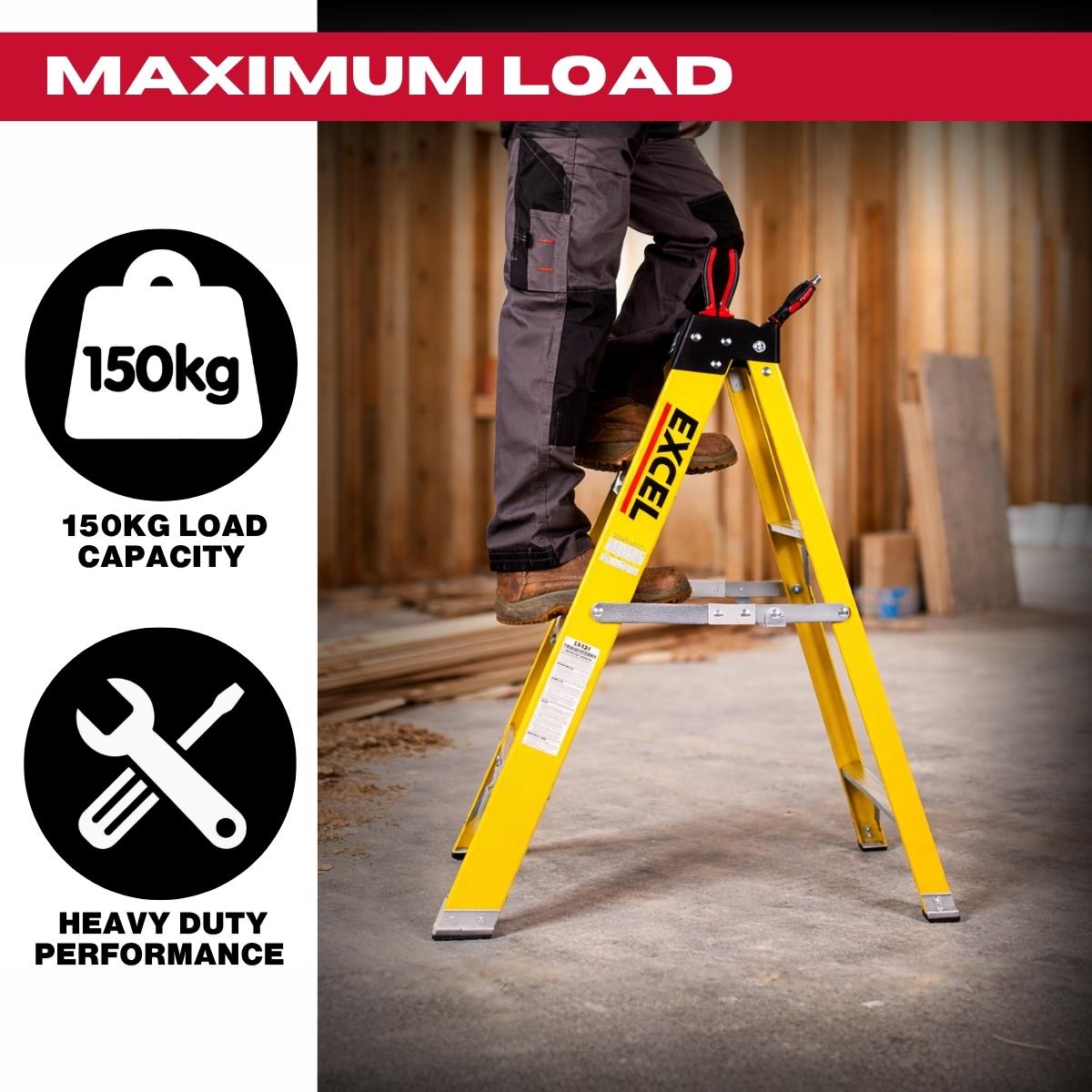 Excel Electricians Fibreglass Step Ladder 4 Tread 0.96m Heavy Duty