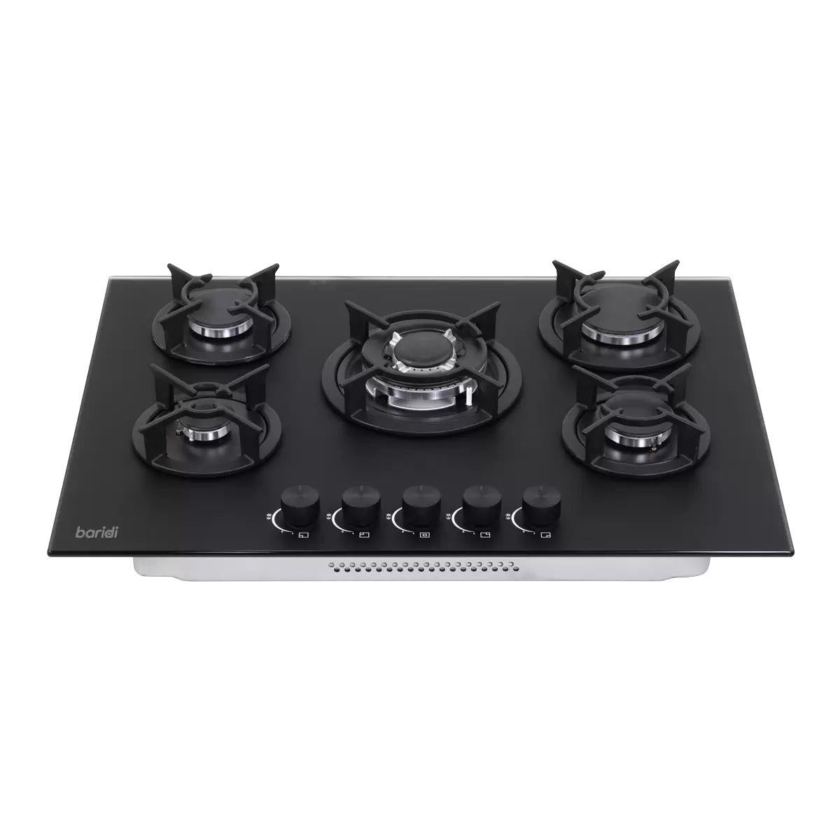 Sealey DH384 Baridi 70cm Gas Hob Matt Black with 5 Burners, Cast Iron Supports & Auto Ignition 10.4kW/230V