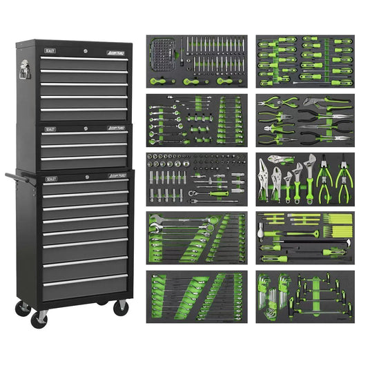 Sealey AP35TBCOMBO Tool Chest Combination 16 Drawer with Ball-Bearing Slides Black/Grey & 398pc Tool Kit