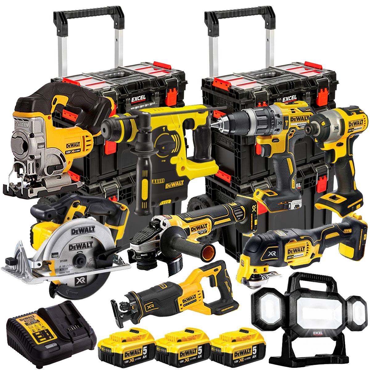 Dewalt 18V 9 Piece Power Tool Kit with 3 x 5.0Ah Battery, Charger & Modular Tool Box 3 Piece Set T4TKIT-24408