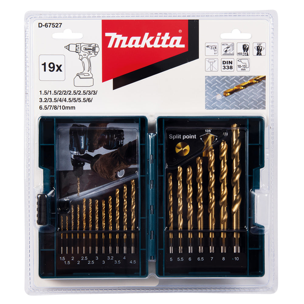 Makita D-67527 HSS TiN Metal Drill Bit Set of 19 Piece