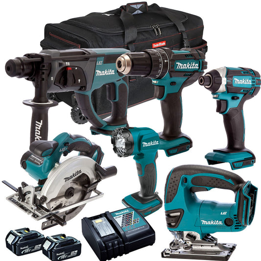 Makita 18V 6 Piece Combo Kit with 2 x 5.0Ah Batteries & Charger T4TKIT-193