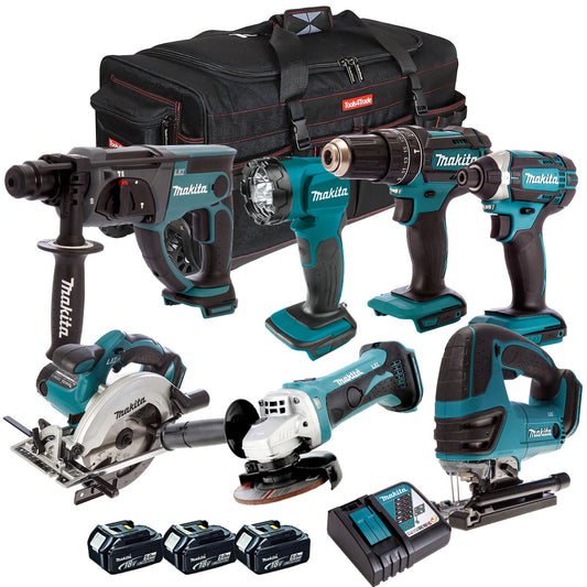 Makita 18V 7 Piece Cordless Kit with 3 x 5.0Ah Batteries & Charger T4TKIT-206