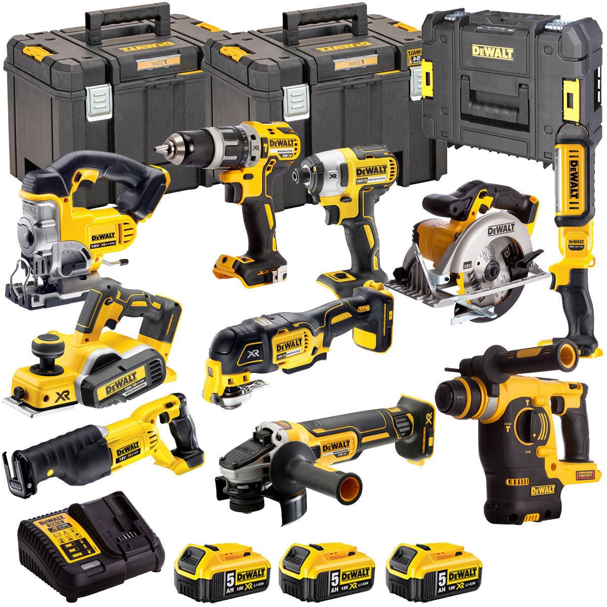 Dewalt 18V 10 Piece Power Tool Kit with 3 x 5.0Ah Batteries T4TKIT-493