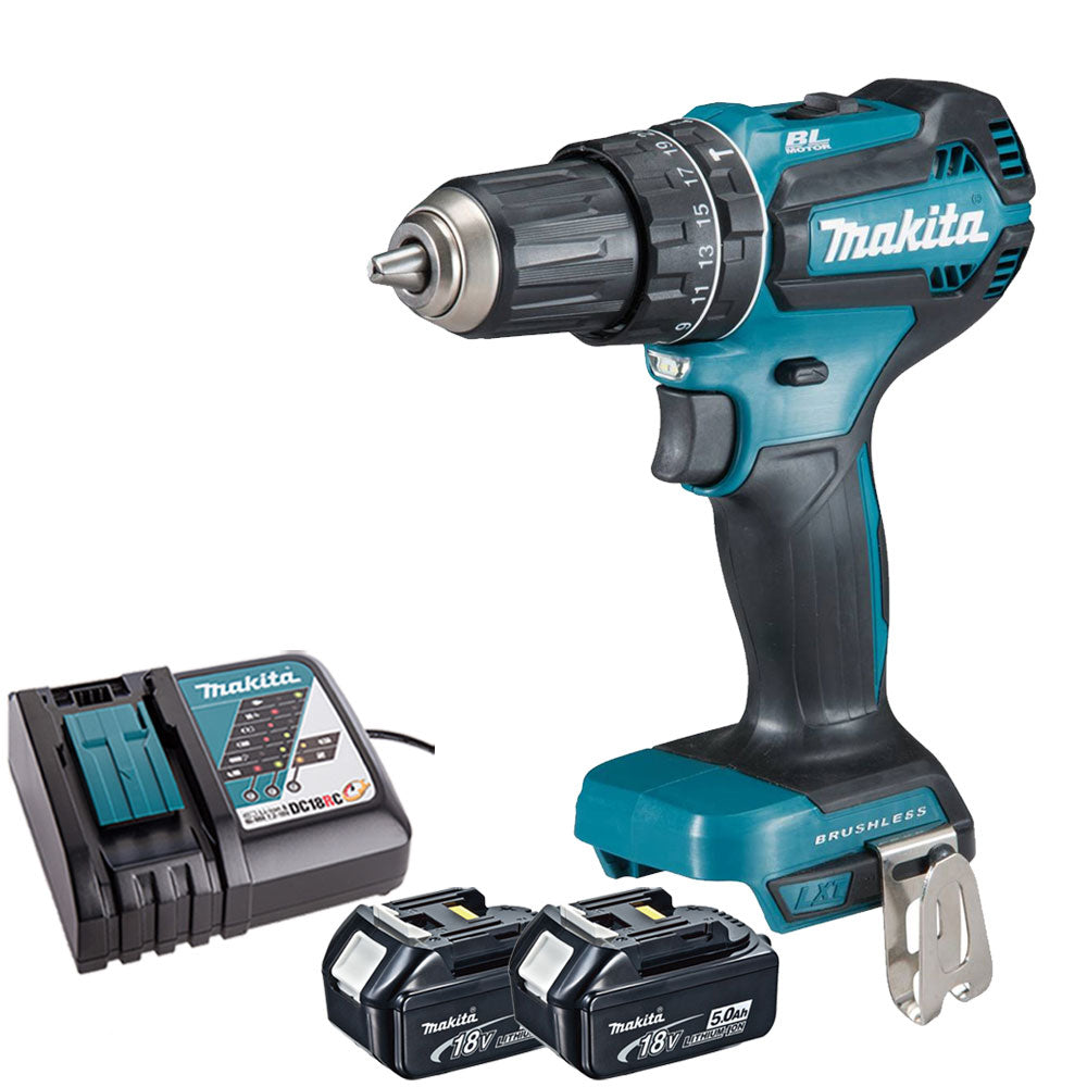 Makita DHP485Z 18V Brushless Combi Drill with 2 x 5.0Ah Batteries & Charger