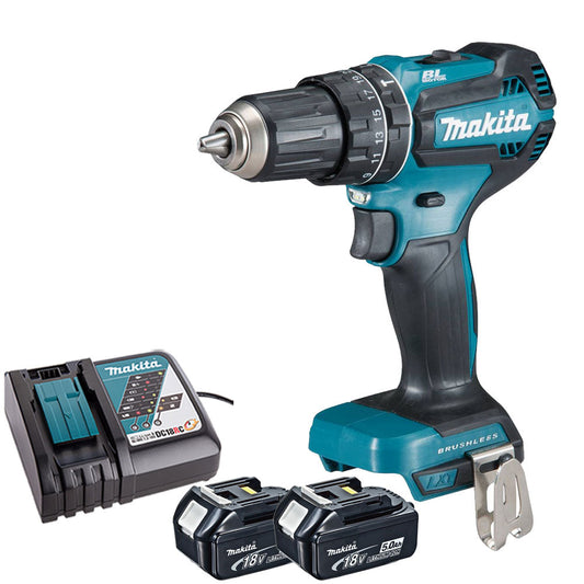 Makita DHP485Z 18V Brushless Combi Drill with 2 x 5.0Ah Batteries & Charger