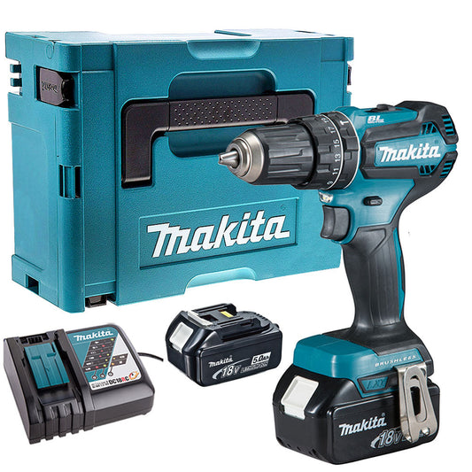 Makita DHP485Z 18V Brushless Combi Drill with 2 x 5.0Ah Batteries & Charger in Case