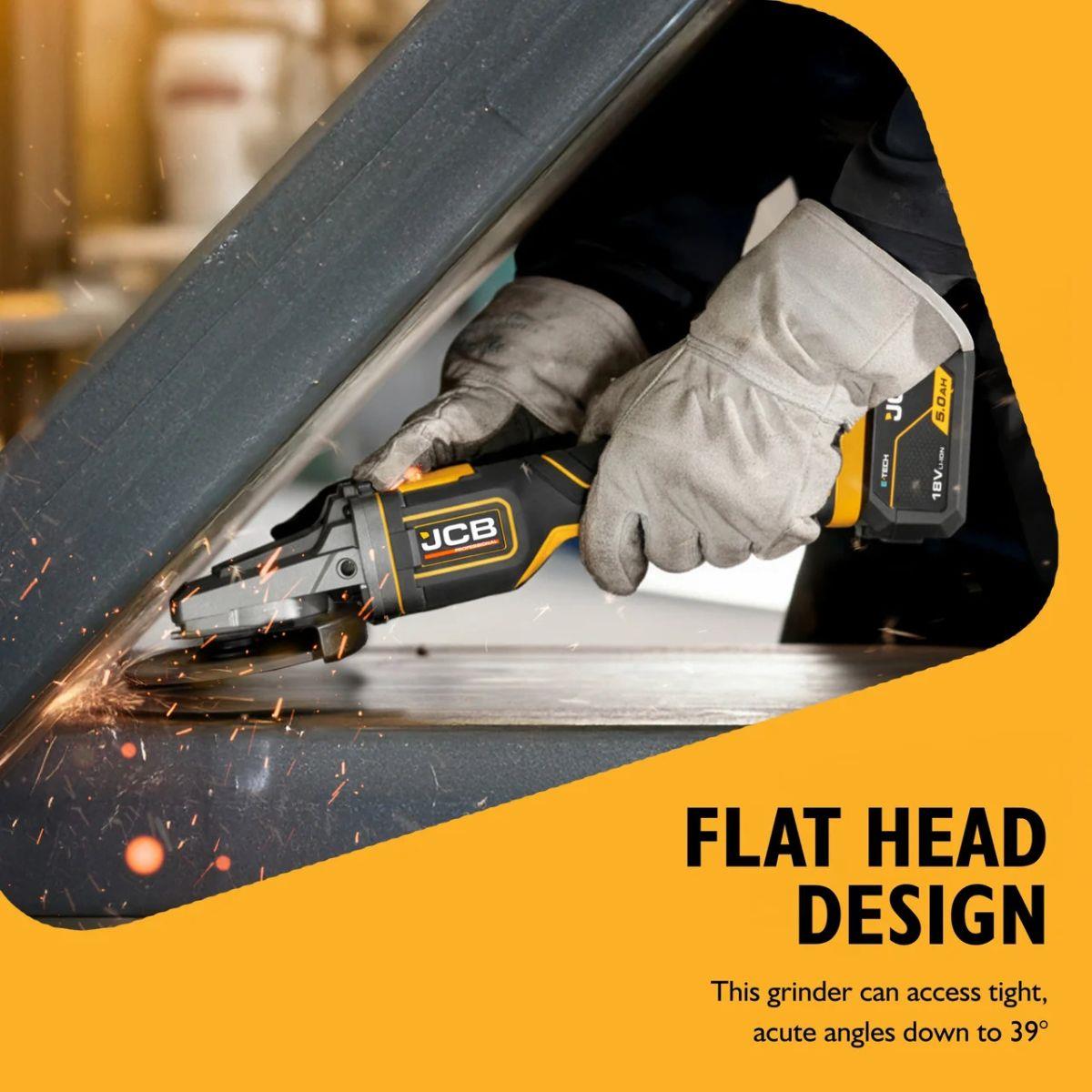 JCB-18PFAG-125 18V Brushless Flat Head Angle Grinder 125mm with Paddle Switch Body Only