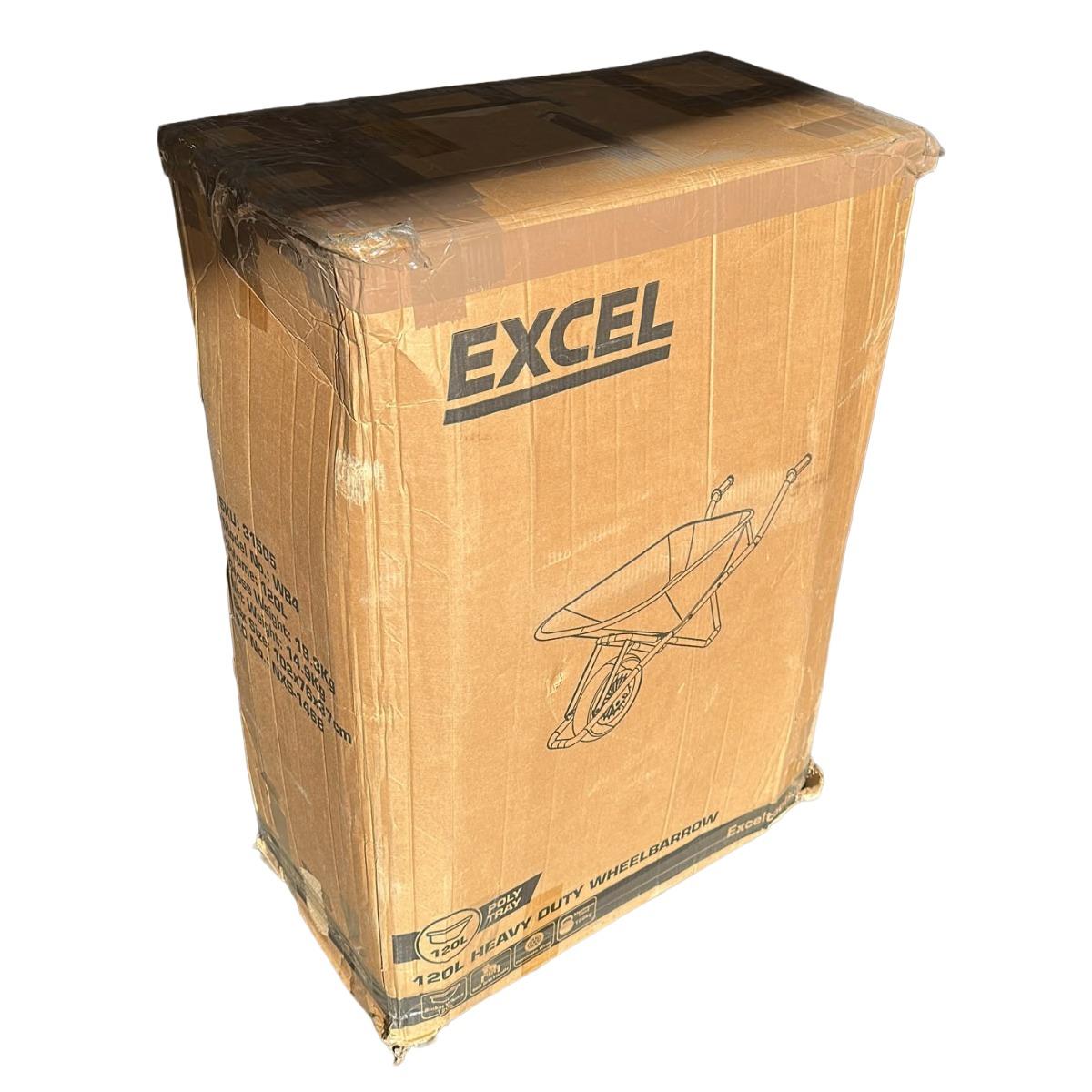 Excel Heavy Duty Orange Wheelbarrow with 120L HDPE Tray Item Condition Damaged Box