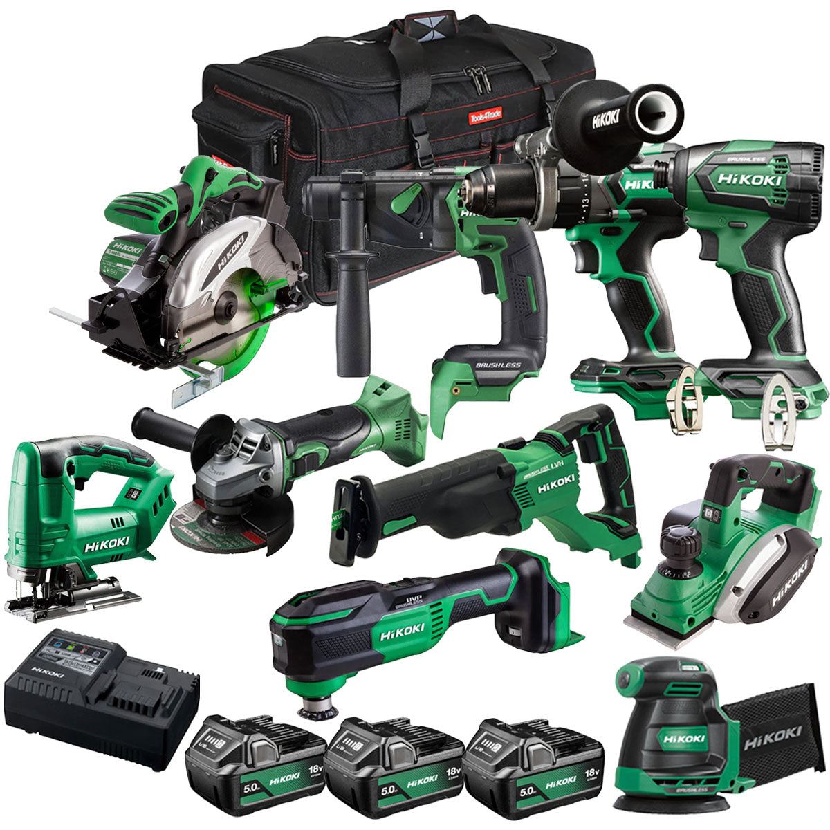 Hikoki 18V 10 Piece Power Tool Combo Kit with 3 x 5.0Ah Battery & Charger T4TKIT-27293