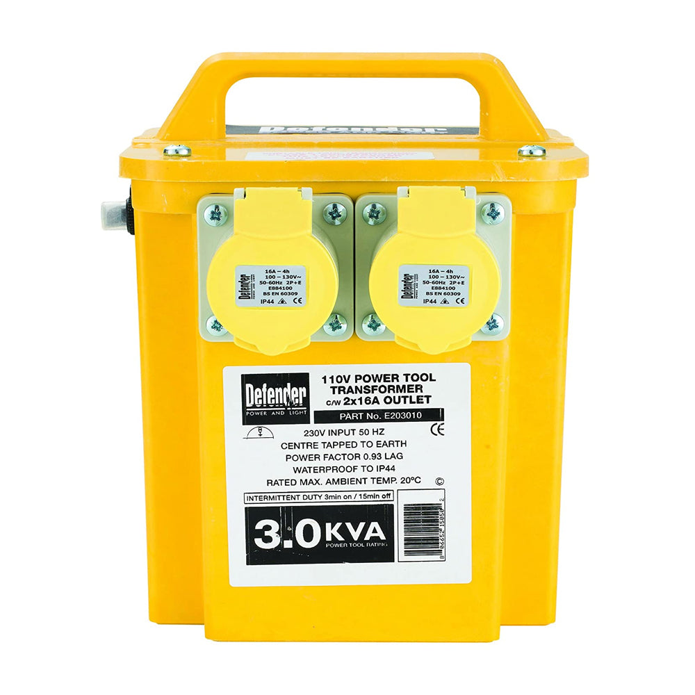 Defender 3kVA 16A 2 Socket Site Portable Transformer 110V - E203010