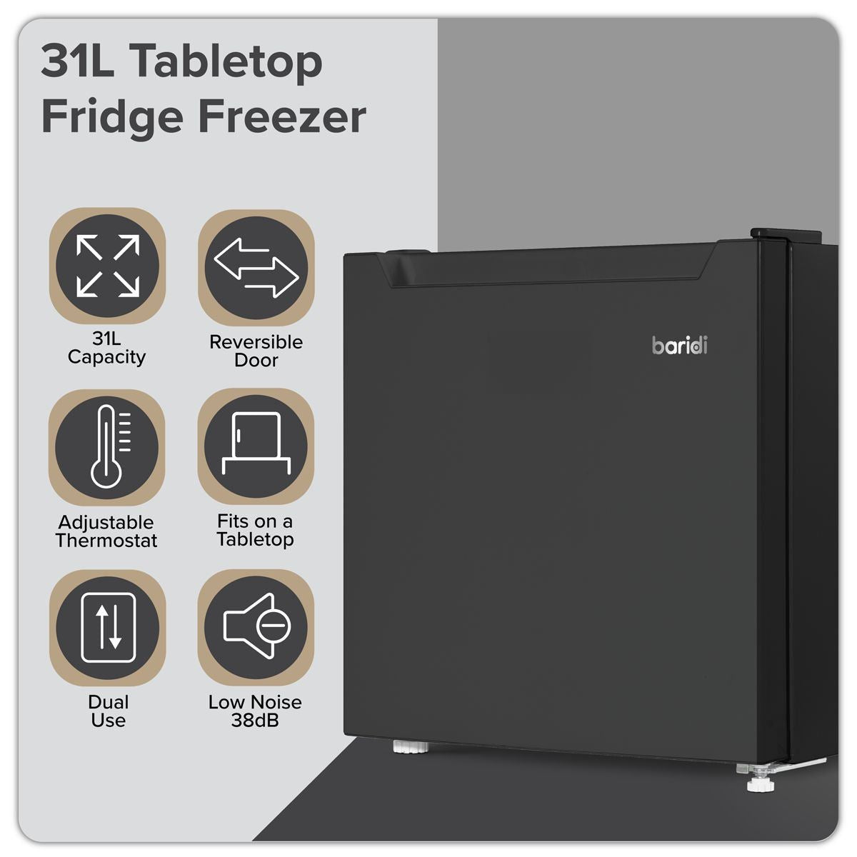 Sealey DH255 Baridi Mini Tabletop Fridge/Freezer 31L Capacity Black