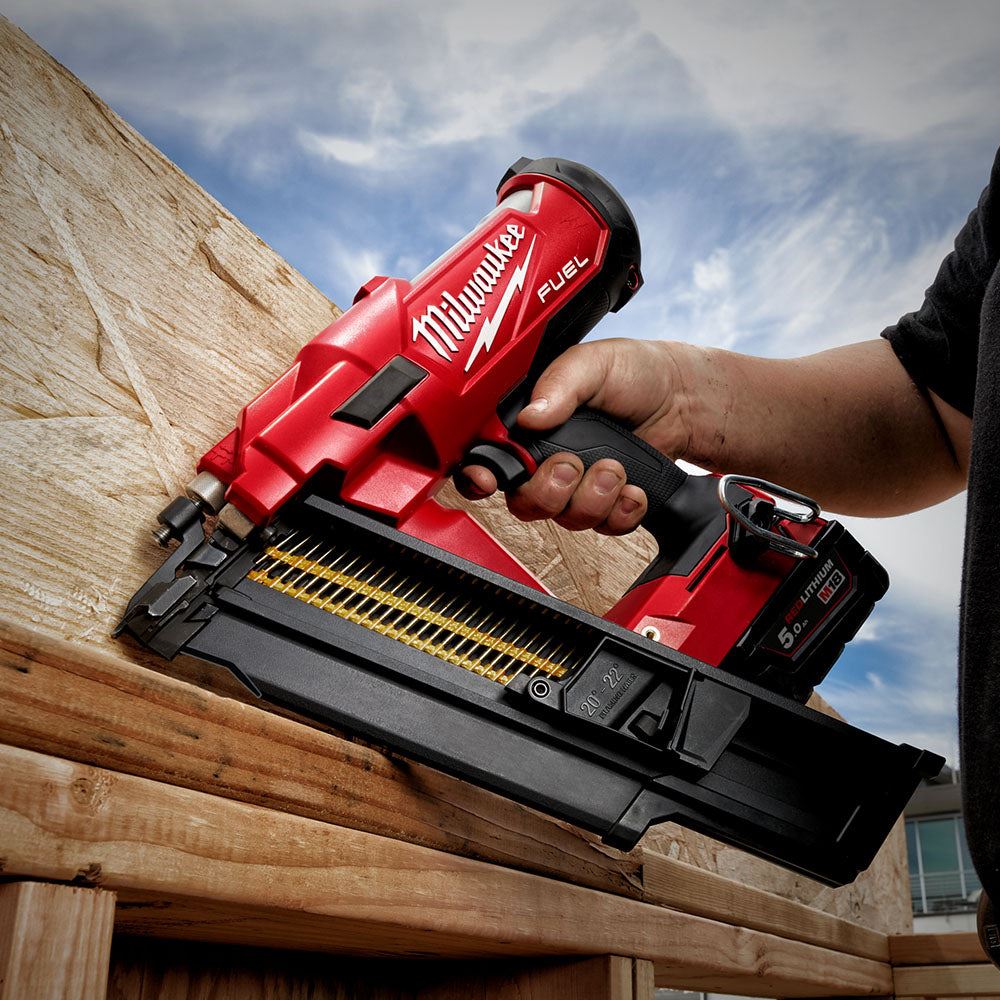 Milwaukee M18FPP2BE-522B 18V Fuel Twin Nail Gun Nailer with 1 x 5.0Ah, 1 x 2.0Ah Battery Charger & Bag 4933492429