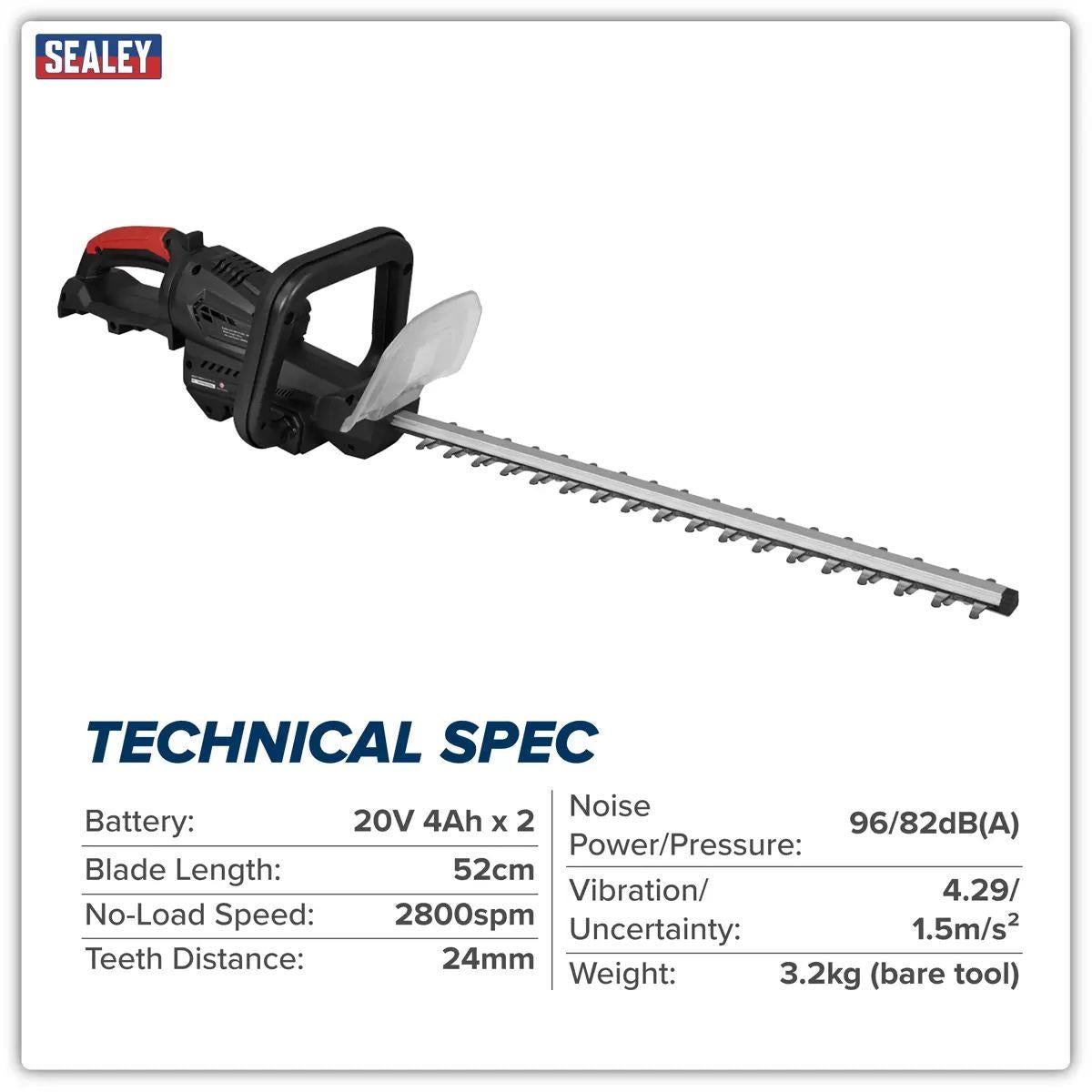 Sealey CP40VHTKIT 40V Hedge Trimmer 52cm Kit With 2 x 4Ah Batteries, Charger