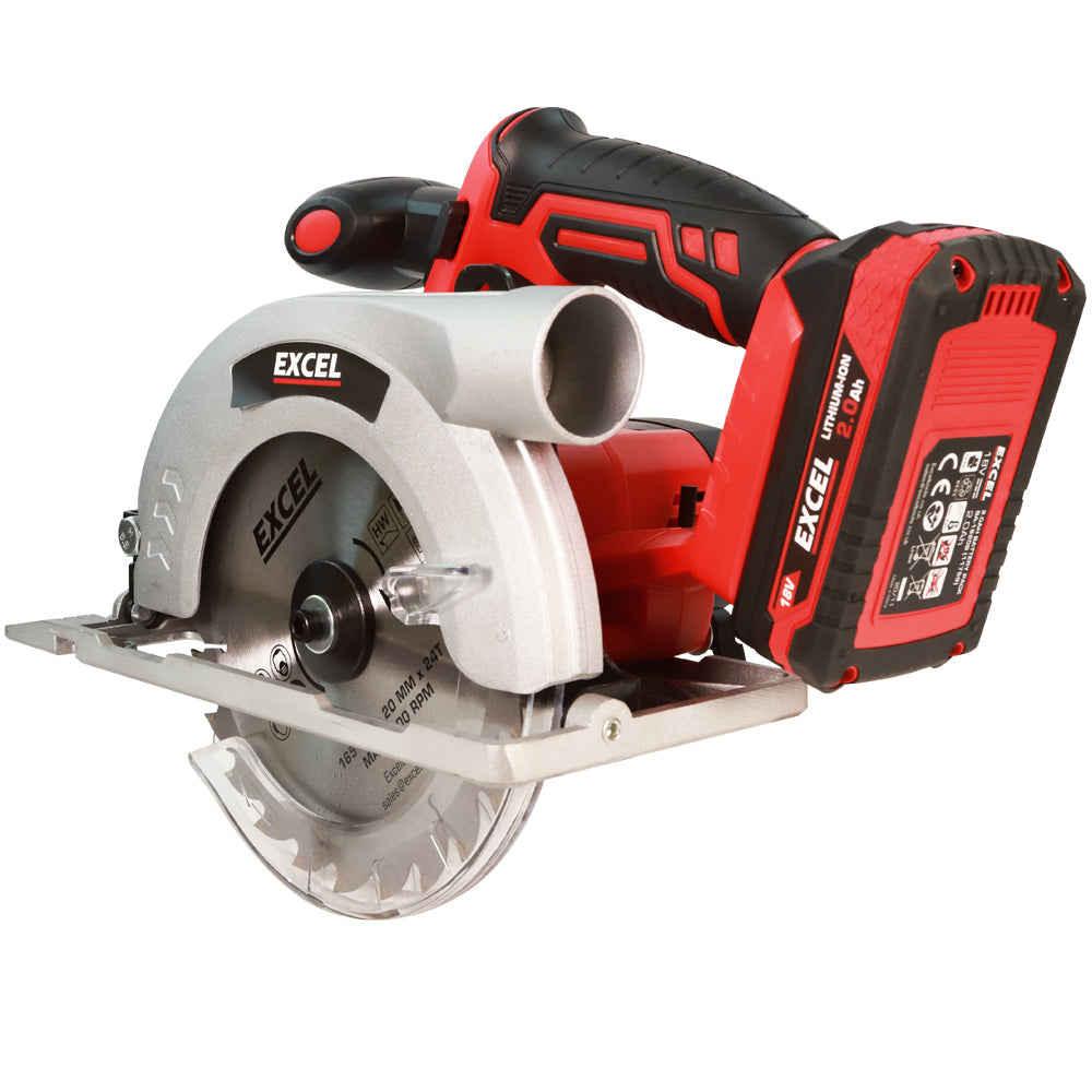 Excel 18V Cordless Circular Saw 165mm with 1 x 2.0Ah Battery & Charger