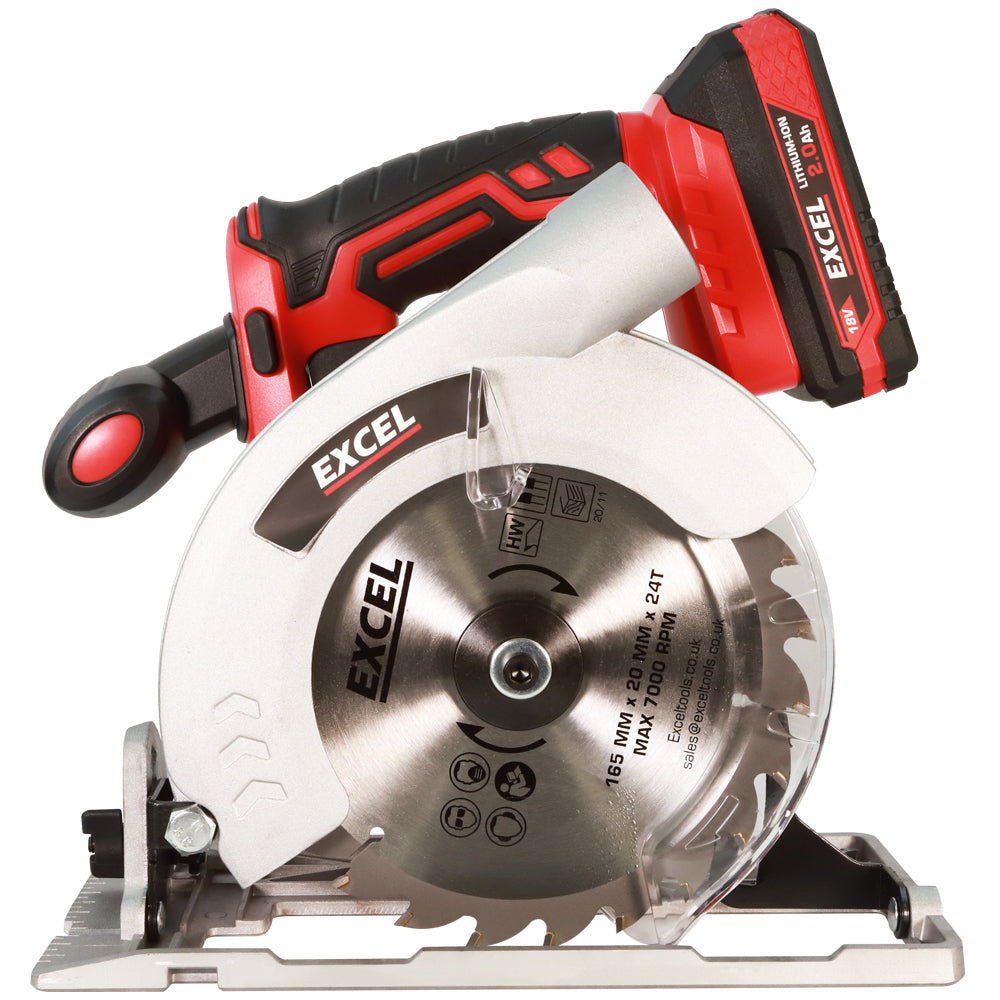 Excel 18V Cordless Circular Saw 165mm with 1 x 2.0Ah Battery & Charger