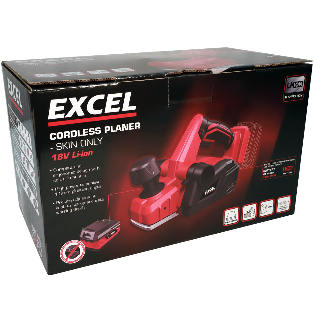 Excel 18V Cordless Planer 82mm with 1 x 4.0Ah Battery & Charger