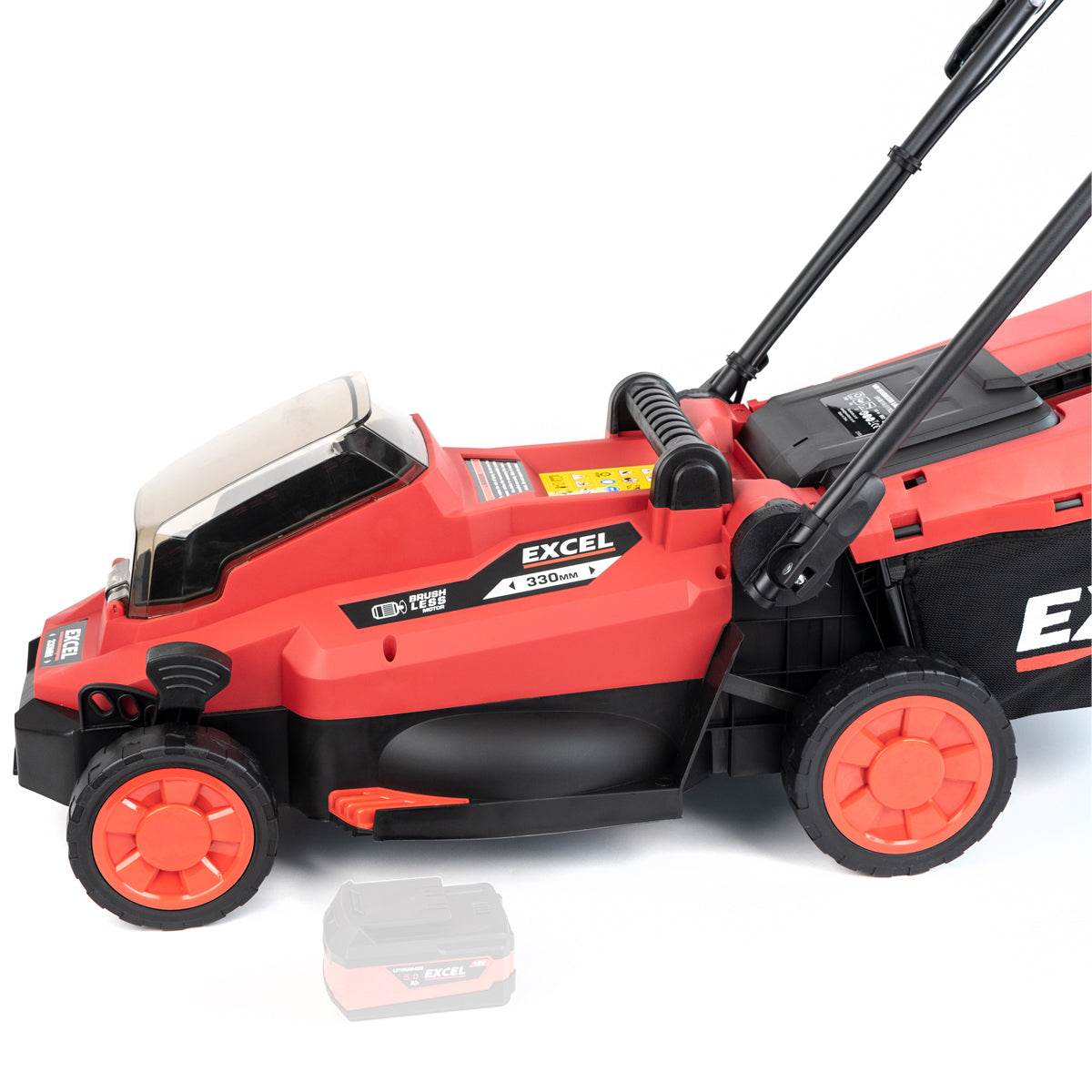 Excel 18V Brushless Lawn Mower 330mm 5 Adjustable Height with 2 x 4.0Ah Battery & Charger