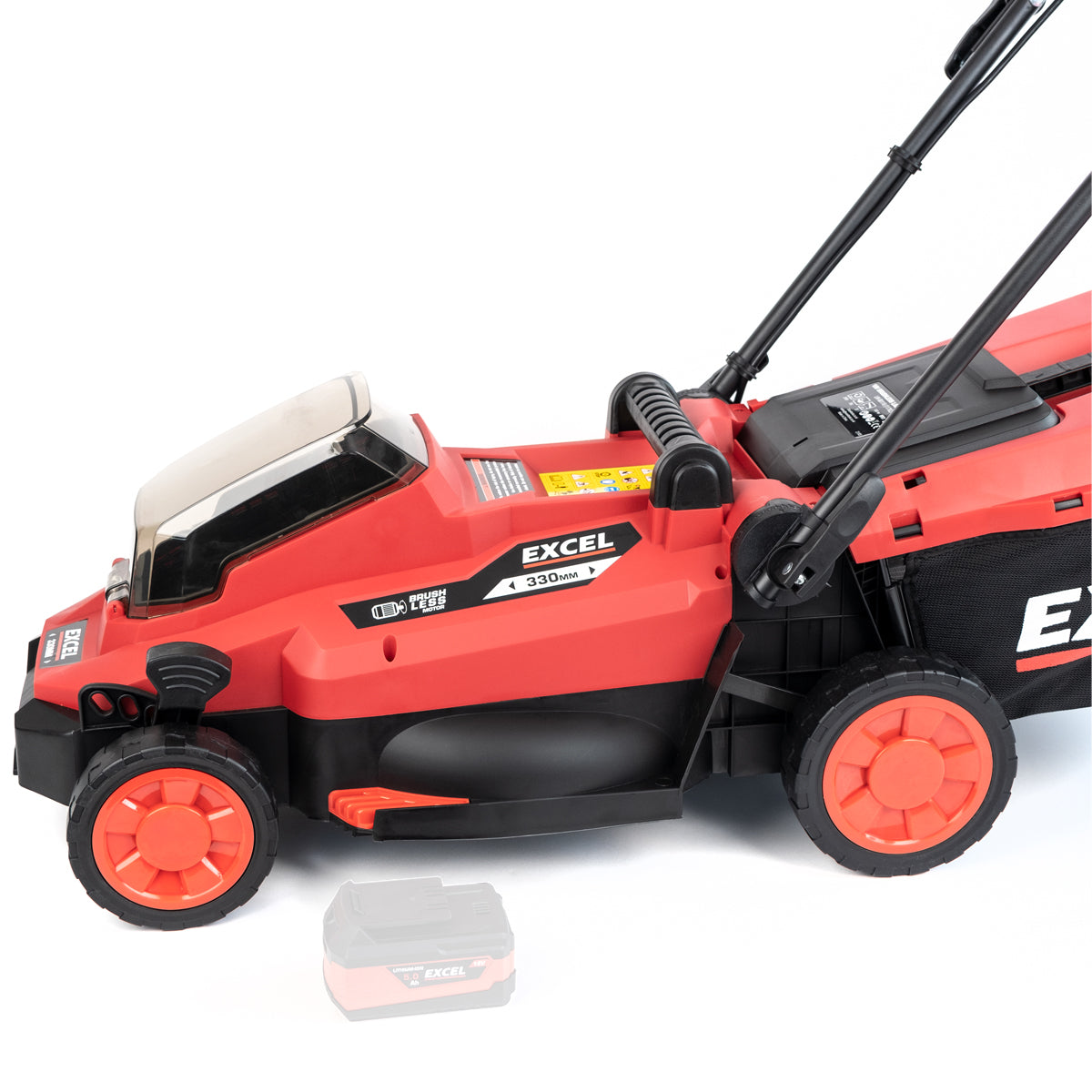 Excel 18V Brushless Lawn Mower 330mm 5 Adjustable Height with 2 x 5.0Ah Battery & Charger