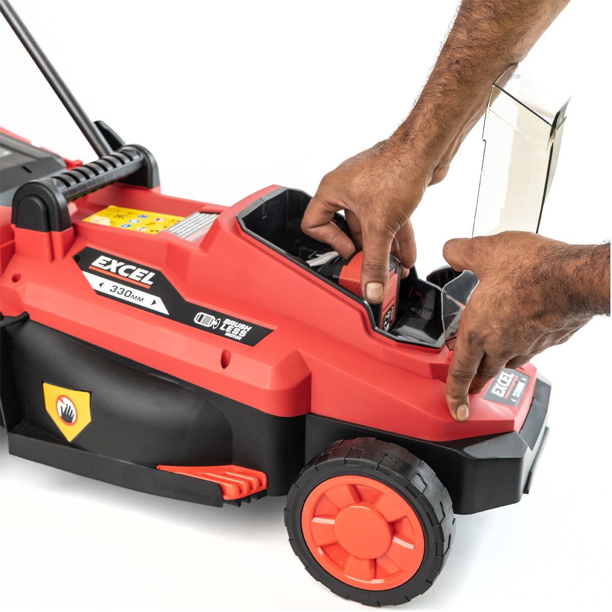 Excel 18V Brushless Lawn Mower 330mm 5 Adjustable Height with 2 x 4.0Ah Battery & Charger