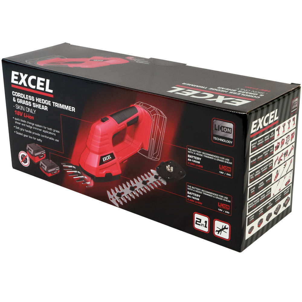 Excel 18V Hedge Trimmer & Grass Shear with 1 x 2.0Ah Battery + Fast Charger EXL5203