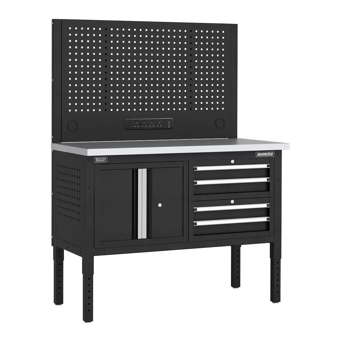 Sealey APMWB50COMBO1SS Superline PRO Modular Workbench with 4 Drawers & Cupboard Stainless Steel Worktop 1265mm