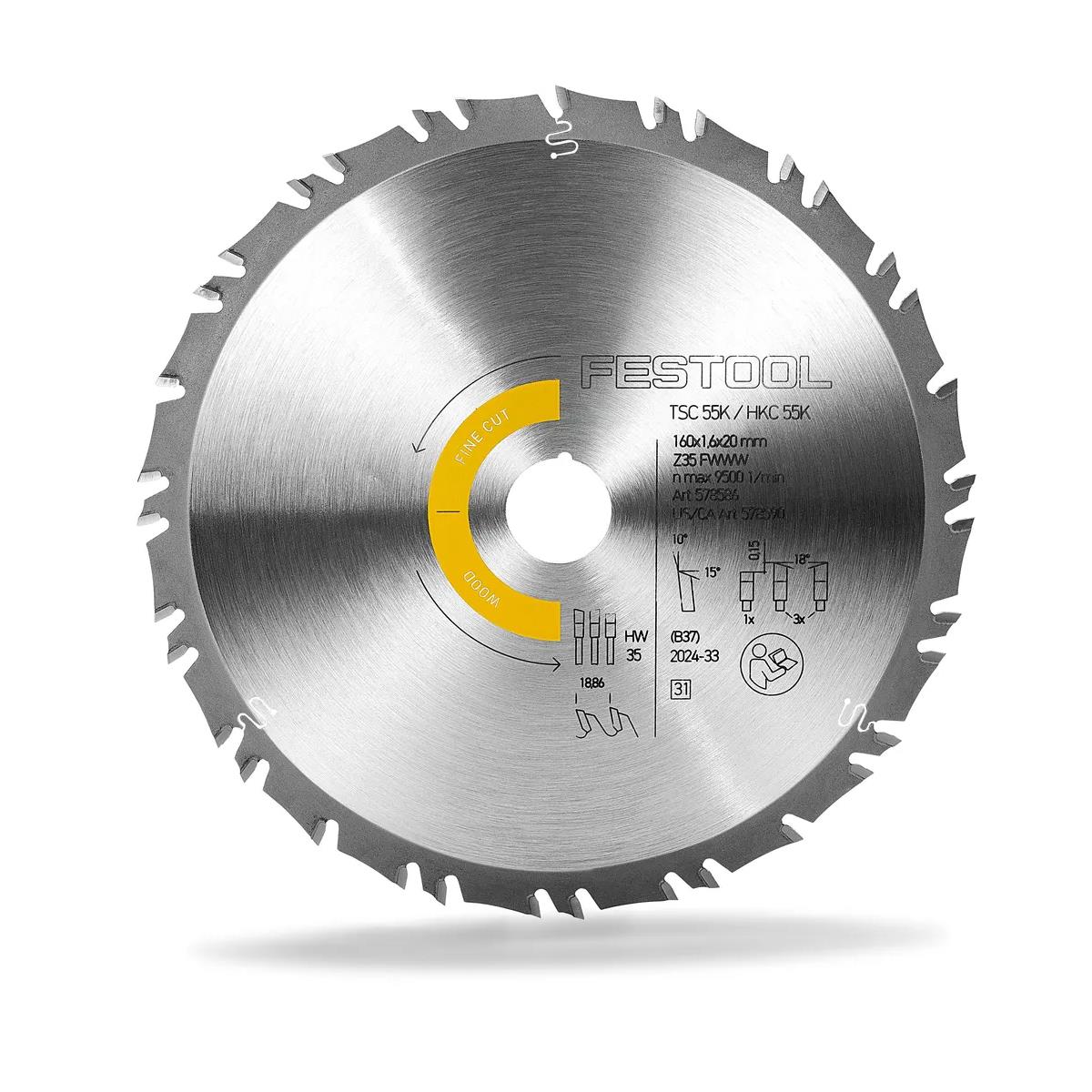 Festool 160mm x 1.6mm x 20mm FWWW 35T Wood Fine Cut Saw Blade - 578586