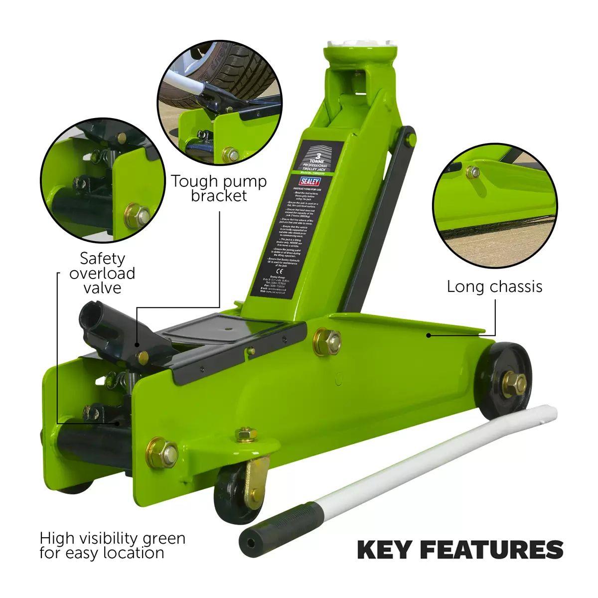 Sealey 1153CXHV 3tonne Trolley Jack Green