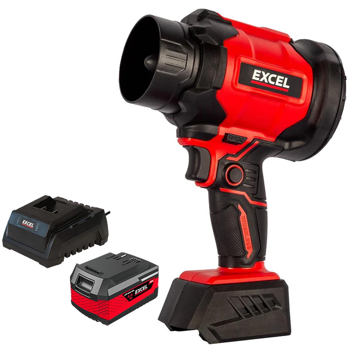 Excel 18V Brushless Storm Blower Turbo Mode with 1 x 4.0Ah Battery & Fast Charger