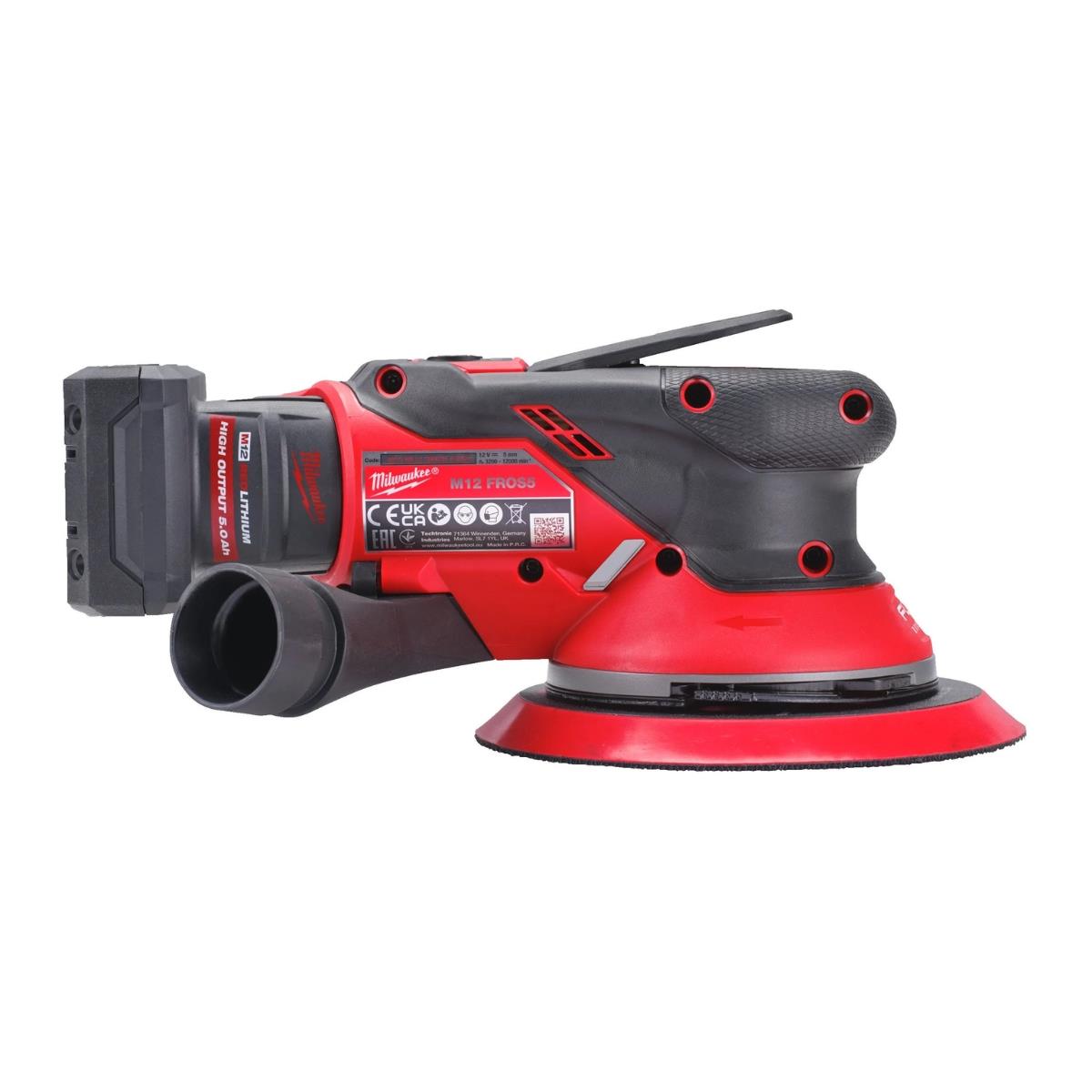 Milwaukee M12FROS5-502X 12V Brushless 150mm Random Orbital Sander with 2 x M12HB5 5.0Ah Battery, Charger & Case 4933493652