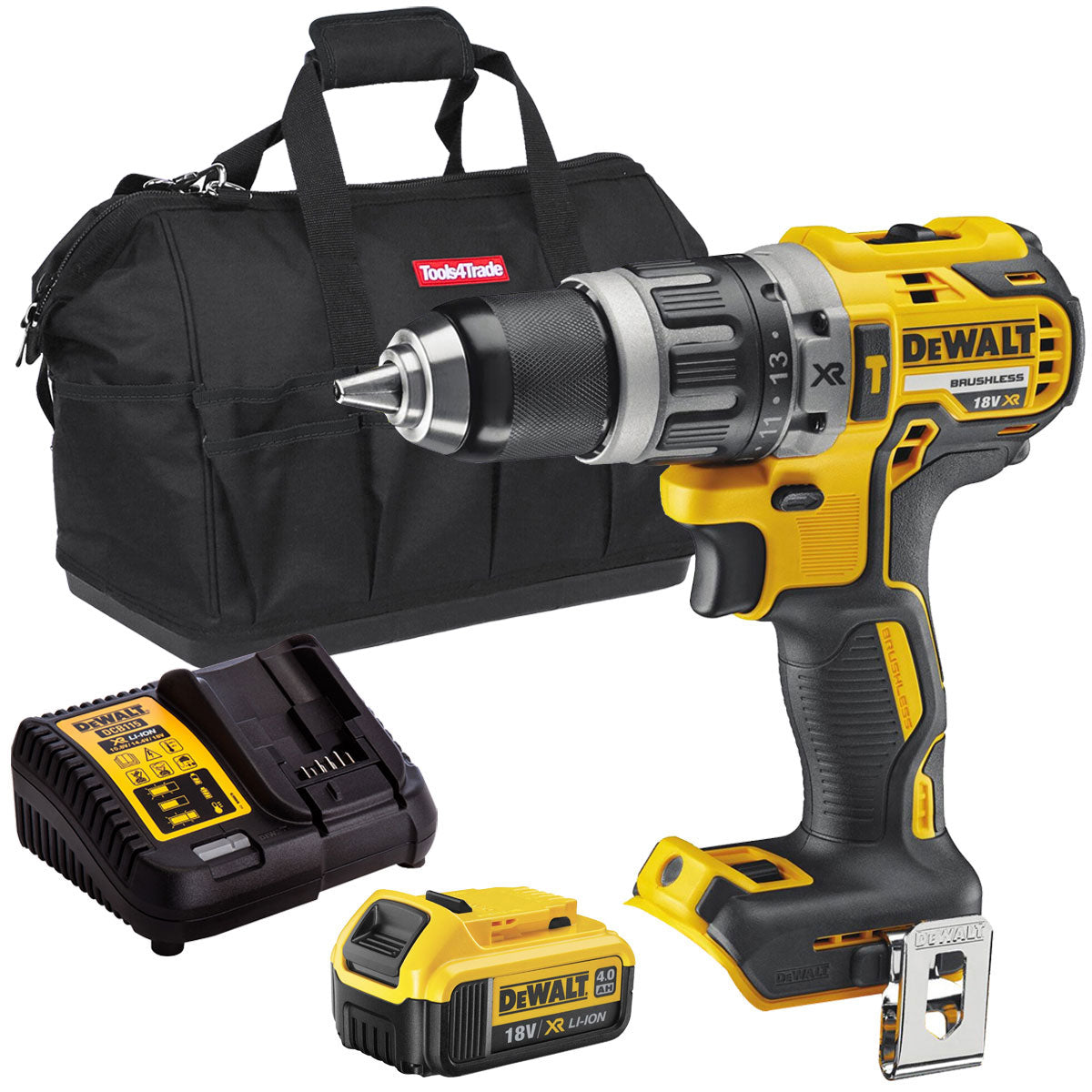 Dewalt DCD796N 18V Brushless Combi Drill with 1 x 4.0Ah Battery Charger & Bag