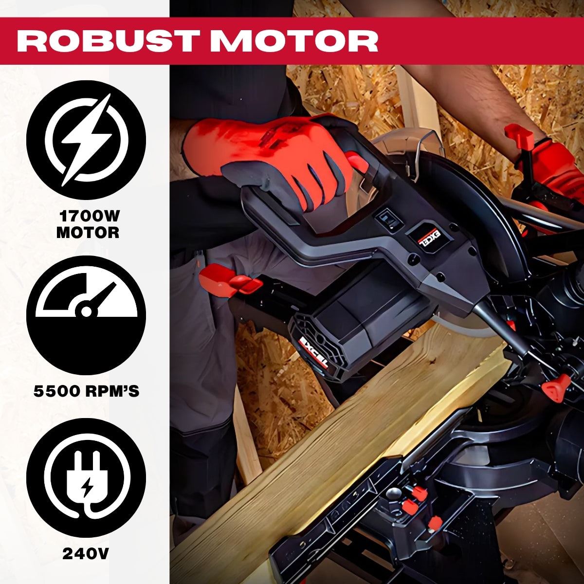 Excel 216mm Sliding Mitre Saw 240V/1700W with LED Light & Universal Stand