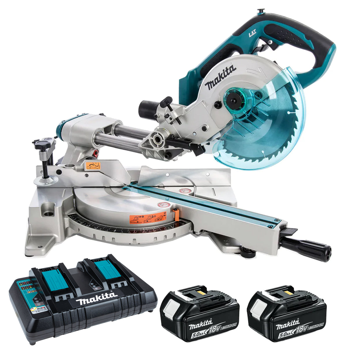Makita DLS713Z 18V 190mm Slide Compound Mitre Saw with 2 x 5.0Ah Batteries & Charger
