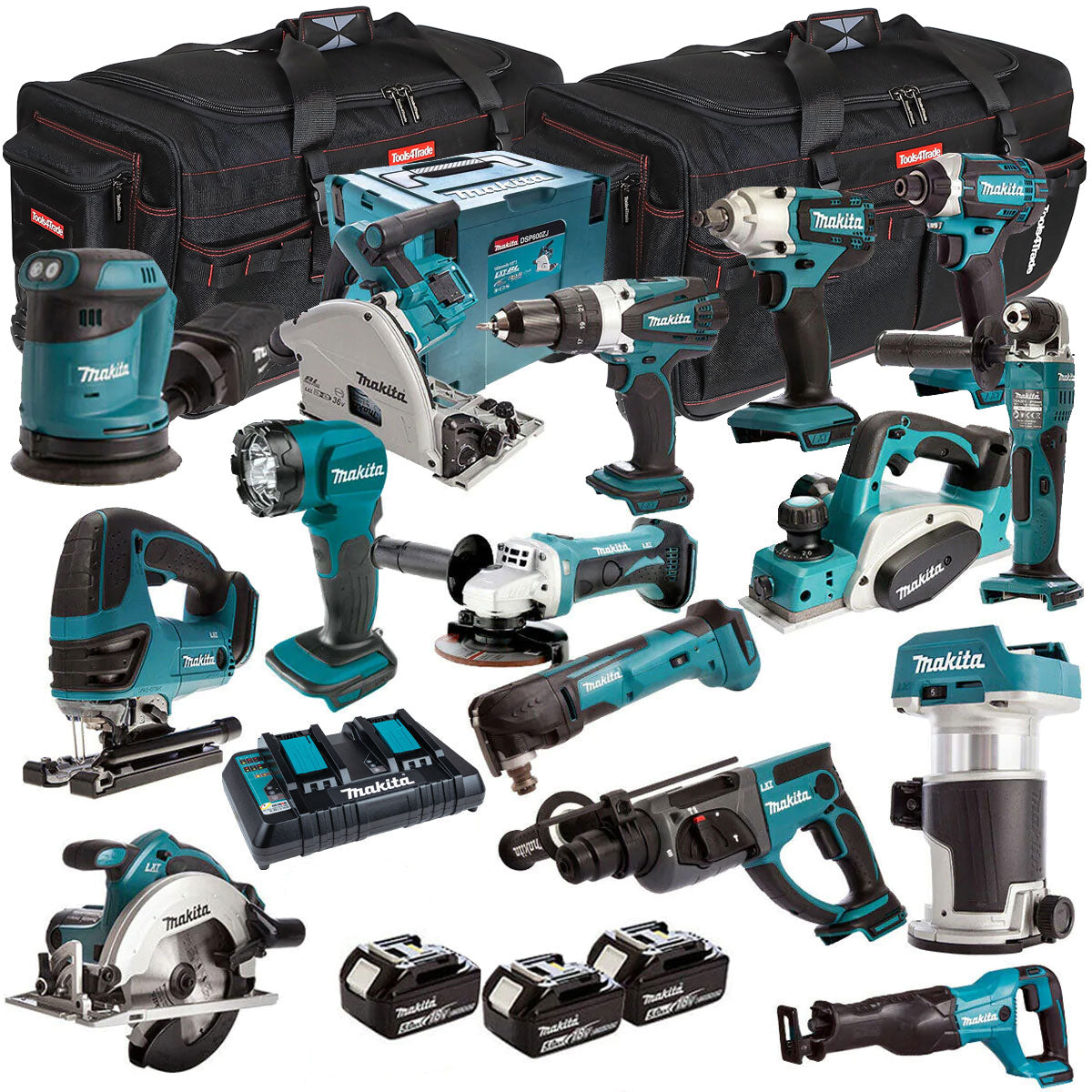 Makita 18V 15 Piece Power Tool Kit with 3 x 5.0Ah Battery & Charger T4TKIT-1600