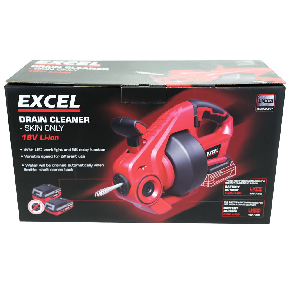 Excel 18V Cordless Drain Cleaner with 1 x 2.0Ah Battery & Charger