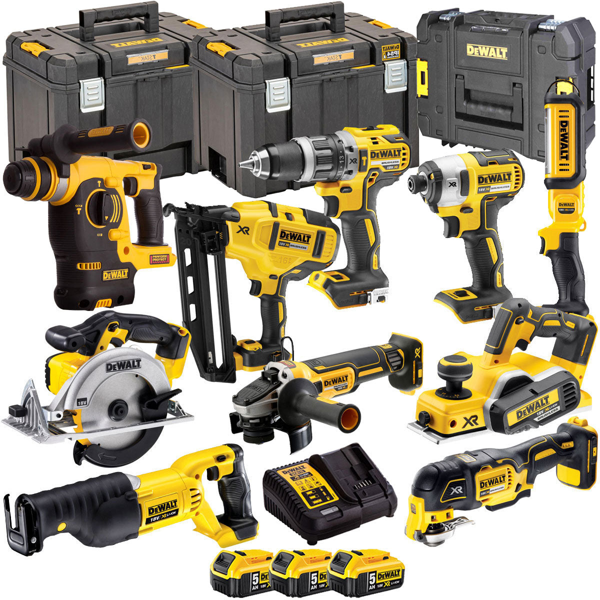 Dewalt 18V 10 Piece Power Tool Kit with 3 x 5.0Ah Batteries T4TKIT-867