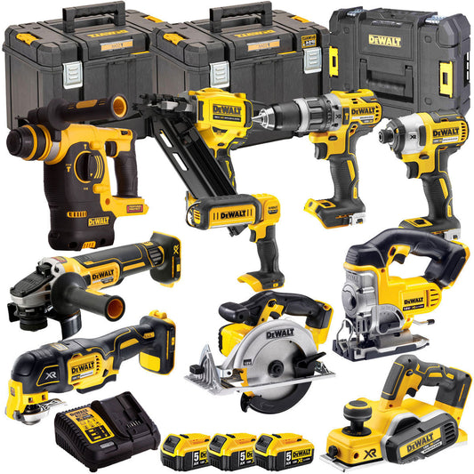 Dewalt 18V 10 Piece Power Tool Kit with 3 x 5.0Ah Batteries T4TKIT-881