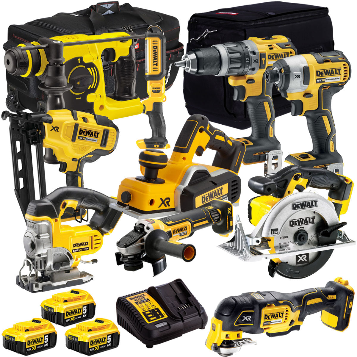 Dewalt 18V 10 Piece Power Tool Kit with 3 x 5.0Ah Battery & Charger T4TKIT-925