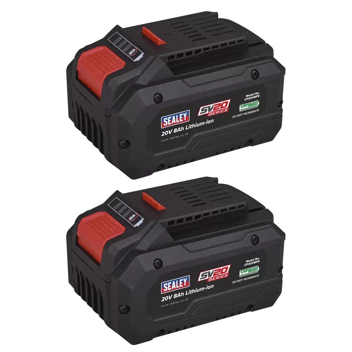 Sealey BK08 SV20 Series Power Tool Battery 20V 8Ah Pack of 2