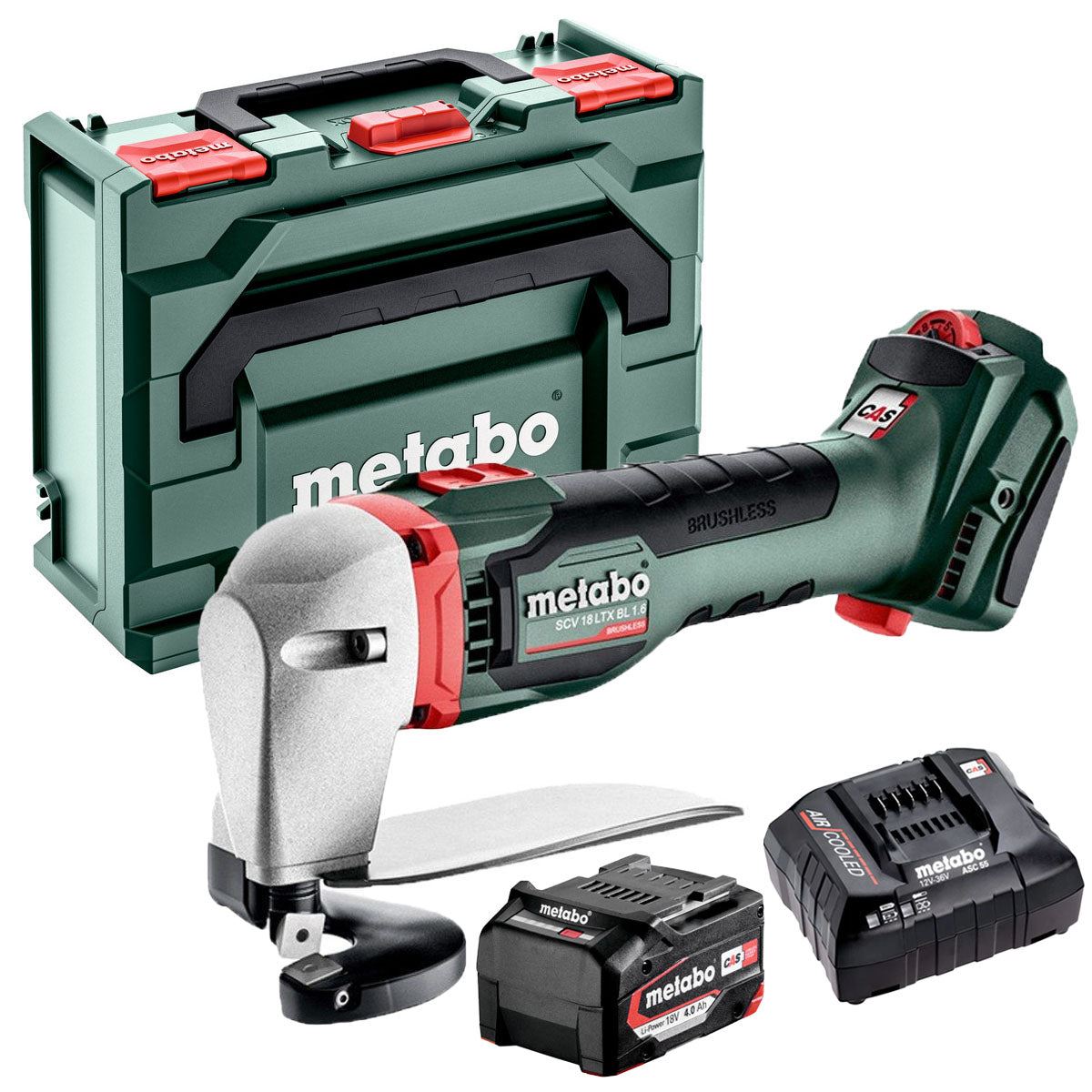 Metabo SCV 18 LTX BL 1.6 18V Brushless Metal Shear with 1 x 4.0Ah Battery Charger & Metabox