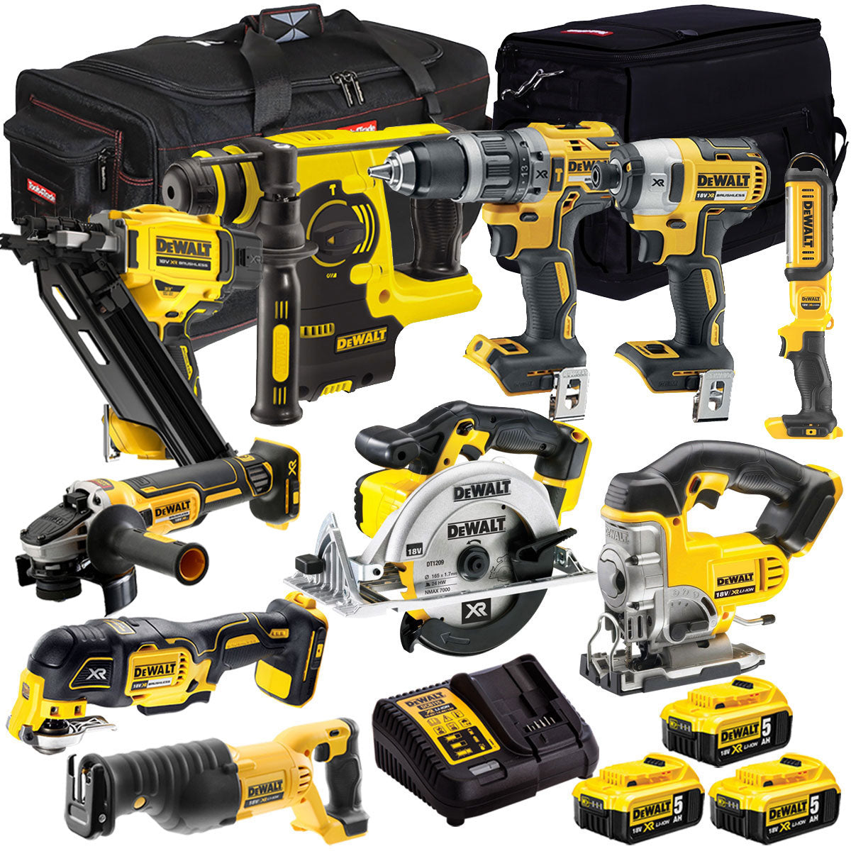 Dewalt 18V 10 Piece Power Tool Kit with 3 x 5.0Ah Battery & Charger T4TKIT-992