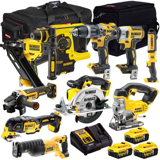 Dewalt 18V 10 Piece Power Tool Kit with 3 x 5.0Ah Battery & Charger T4TKIT-992