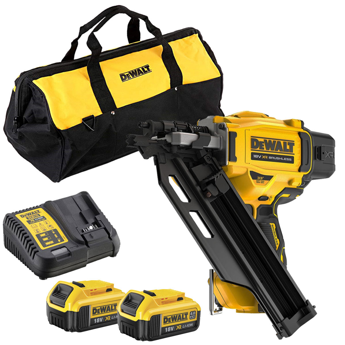 Dewalt DCN930 18V Brushless First Fix Framing Nailer with 2 x 4.0Ah Battery & Charger T4TKIT-826